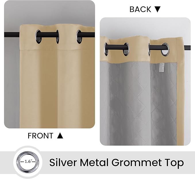 3-in-1 Layers Soundproof Curtains,Grommet Full Blackout Thermal Noise Dampening Curtains for Living Room, Bedroom(1 Panel,Beige,50" x84")