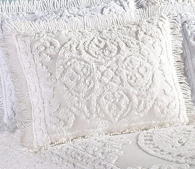 Beatrice Home Fashions Medallion Chenille Bedspread, Standard Sham, White