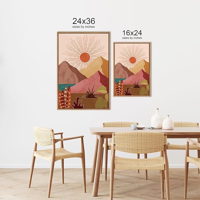 LHIUEM Large Boho Southwest Mountain Framed Canvas Wall Art,Abstract Desert Colorful Wall Decor,Nature Moon and Sun Wall Painting,Bohemian Artwork for Living Room,Bedroom,Dining Room,Office -24"x36"x3