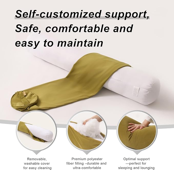 Long Round Body Pillow for Adults – Bolster Pillow for Bed, Cervical Roll Pillow, Firm Support for Sleeping,47 x 7.87 Inches,Golden Yellow