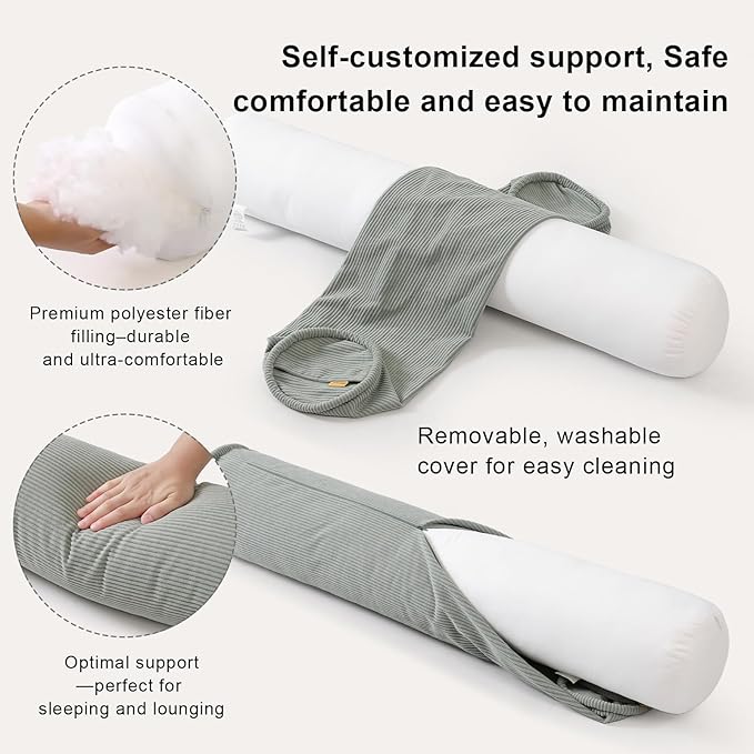 Cuddle Pillow – Corduroy Long Body Pillow for Adults, Cozy Bolster Pillow for Bed, Soft & Supportive for Relaxing Sleep,39 x 7.87 Inches,Grey Green