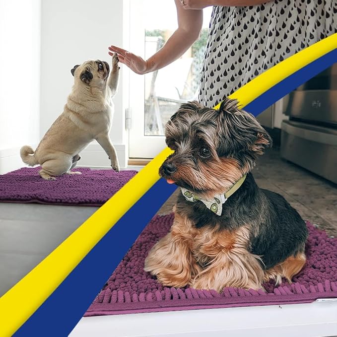 Muddy Mat® | Super Absorbent Door Mat Indoor, Microfiber Quick Dry Chenille Entryway Rug, Non-Slip Front Door Mat, Indoor Mats for Entryway, Machine Washable Pet Rug, Dark Purple 18"x28"