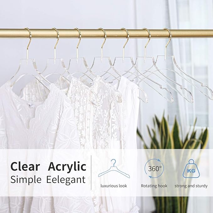 Acrylic Hangers Clear and Gold Premium Quality Clothes Hangers Standard Clothing