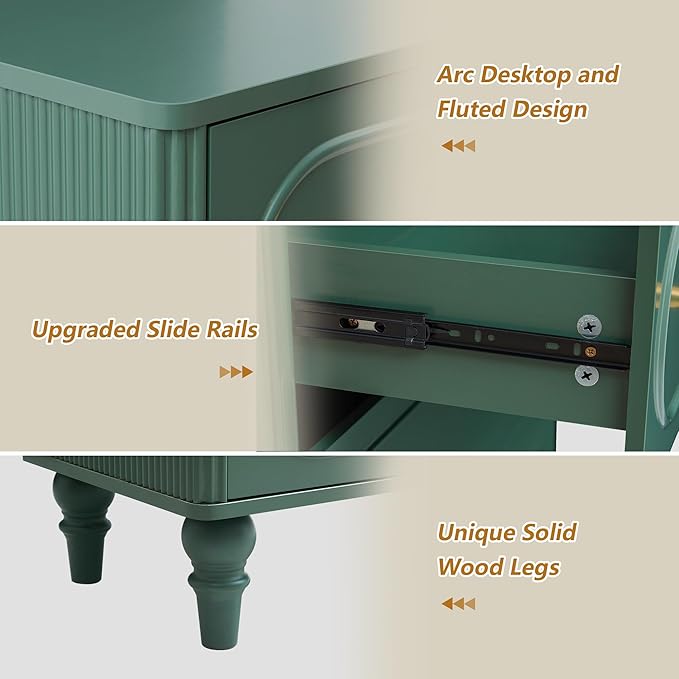 5 Drawer Fluted Dresser for Bedroom, Mid Century Modern Chest of Drawers, Wood Storage Large Dresser Organizer for Bedroom Living Room Hallway Closet, Green