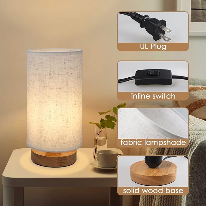 Minimalist Bedside Table Lamps for Bedrooms Set of 2, 3 Color Temperature Bedside Lamps with Round Fabric Linen Shade,Small Desk Lamp Night Nightstand Lamp Set for Living Room, Reading,Office