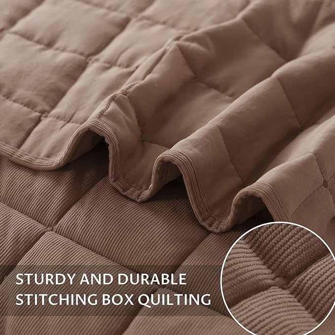KASENTEX Twin Quilt Set 68"x86" – Soft Washed 3-Layer Lightweight Bedspread, Minimalist Nordic Design, All-Season Spring & Summer Quilt Set (1 Quilt + 2 Pillow Shams), Corduroy Blue