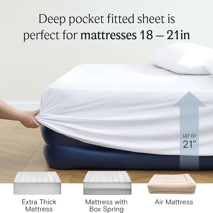 LuxClub 4 PC Extra Deep Pocket Full Sheet Set, Deep Pockets Wrinkle Free Cooling Bed Sheets Hotel Bedding for Women, Men, Kids & Teens, Includes 1 Fitted Sheet, 1 Flat Sheet and 2 Pillowcases- White