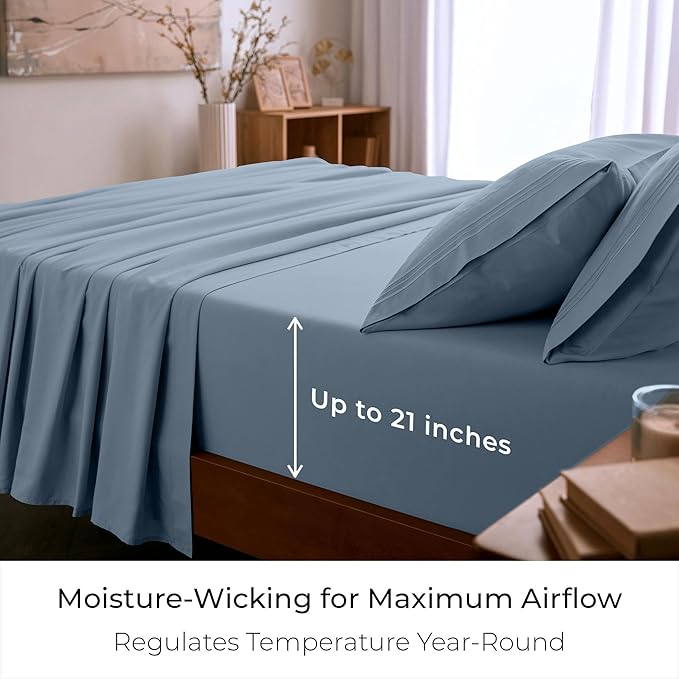 Mellanni Queen Sheet Set - 6-Piece Iconic Collection Bedding, (Including 4 Pillowcases), 21-Inch Extra Deep Pocket, Easy Care, Ultra Soft, Cooling Sheets, Brushed Microfiber - Blue Hydrangea