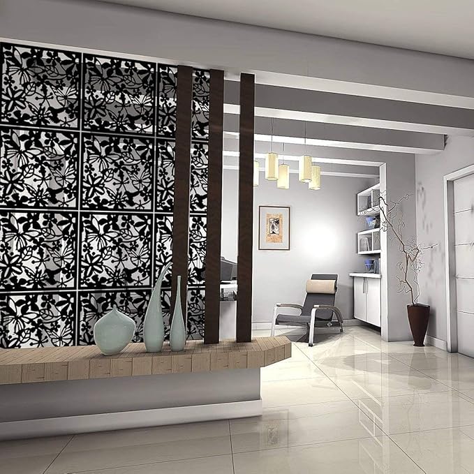 12＋4PCS KEIBIKEIDI Hanging Room Divider Screens Made of Environmentally PVC, Simple and Modern Black Hanging Panel Screen for Decoration Home, Livingroom,Bedroom, Kitchen, Dining Room,Hotel and Bar