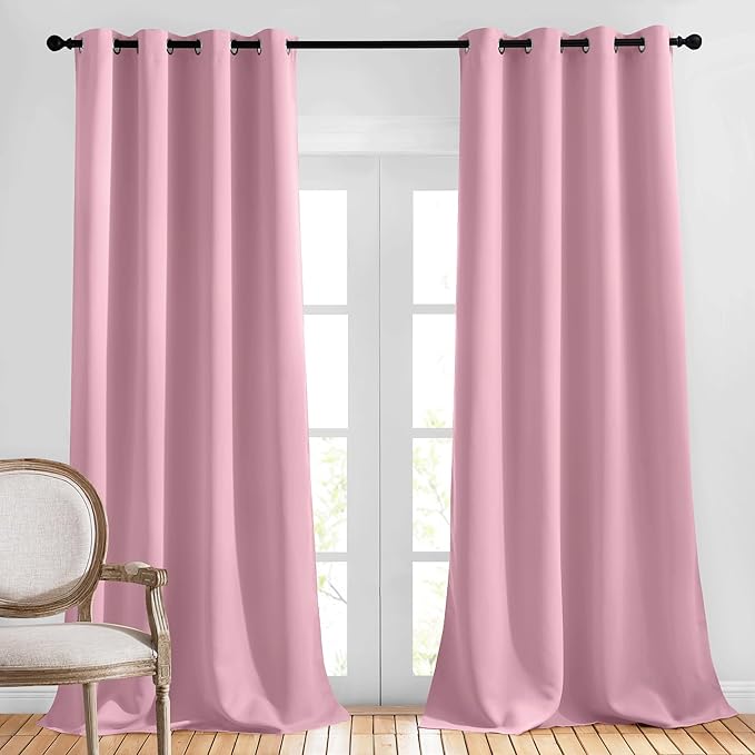 NICETOWN Crystal Pink Blackout Curtains 102 inch Length, Grommet Energy Saving Thermal Drapes Sound Reducing Heat Blocking Window Treatments for Living Room, 2 Panels, W52 x L102