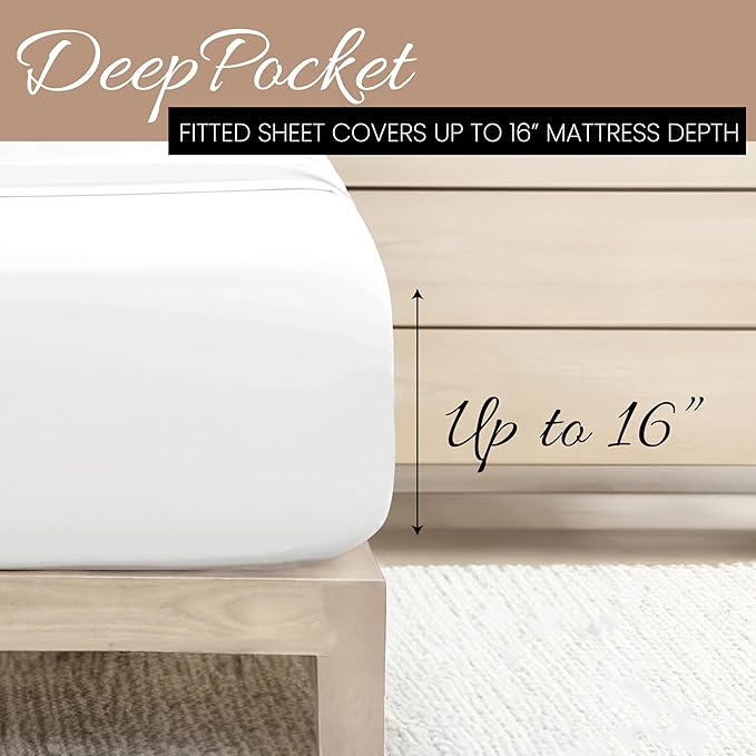 Linen Market Brushed Microfiber Full Sheet Set 4 Piece – Oeko-TEX Certified Ultra Soft & Wrinkle-Free - 16" Deep Pocket Sheets - Easy Care Full Size - White