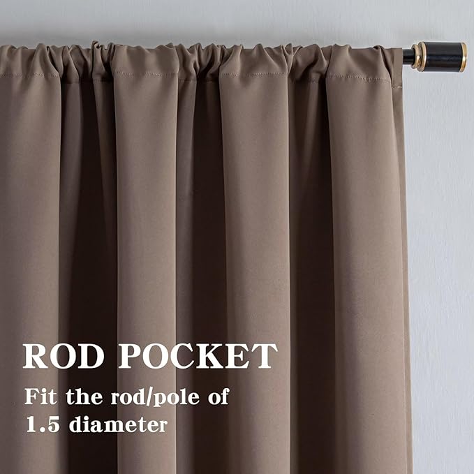 Blackout Curtains 90 Inch Length 2 Panels Set, Black Out Curtains for Bedroom 90 Inch Long, Rod Pocket Energy Saving Room Darkening Drapes for Living Room Window Khaki(W52 x L90)
