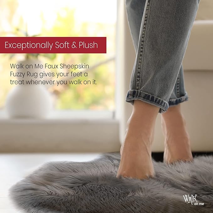 Silky Soft Faux Fur Rug, 2 ft. x 6 ft. Gray Fluffy Rug, Sheepskin Area Runner, Shaggy Carpet for Living Room, Bedroom, Kid's Room, or Nursery, Home Décor Accent, Machine Washable with Non-Slip Backing