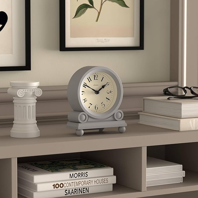JONES CLOCKS® Maida Vale Mantel Clock | Small Traditional Desk Clock | Gray | Pretty & Charming Ideal for Mantelpiece, Bookshelf or Bedside