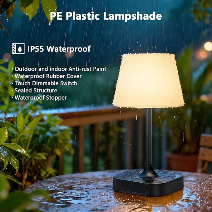 Outdoor Table Lamp - 8000mAh Cordless Rechargeable Battery,Dimmable LED Display Touch Lamp for Camping Patio and Bedroom (Black)