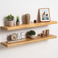 fuqing Live Edge Floating Shelves for Wall 36 inch, 8 Inch Deep Solid Elm Wood Floating Wall Shelves - Rustic Wooden Shelves with Invisible Brackets for Living Room Bedroom Kitchen, 2 Pack, Natural