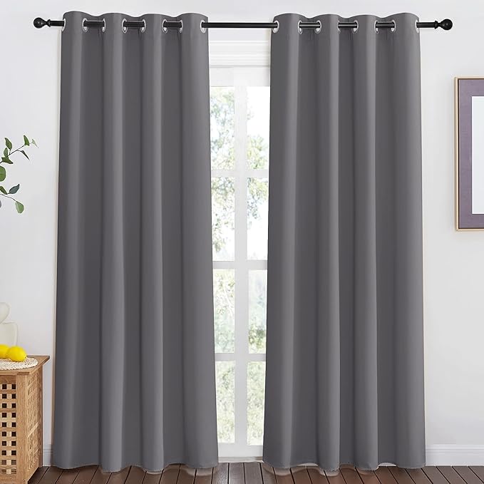 NICETOWN Grey Blackout Doorway Curtain 80 inch Length, Grommet Room Darkening Thermal Insulated Soundproof Window Treatments for Bedroom/Closet, W52 x L80, 1 Panel