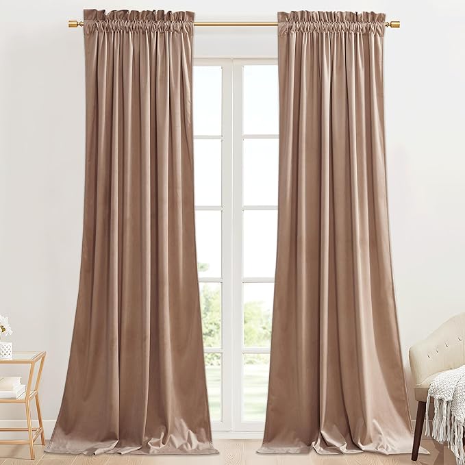 StangH Velvet Doorway Curtains for Nursery Bedroom Blush Beige Rod Pocket Thermal Insulated Noise Reducing Window Drapes for French Door Living Room, W42 x L84, 2 Panels
