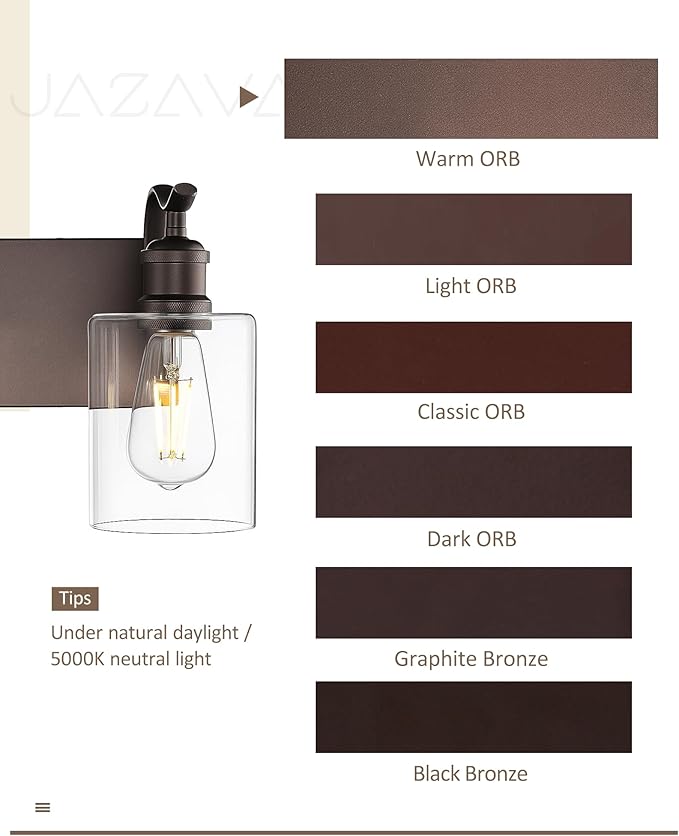3 Light Bathroom Vanity Light, Morden Bathroom Lighting Fixtures Over Mirror Oil Rubbed Bronze Wall Light Fixtures with Clear Glass Shade ZCVL01ORB-3