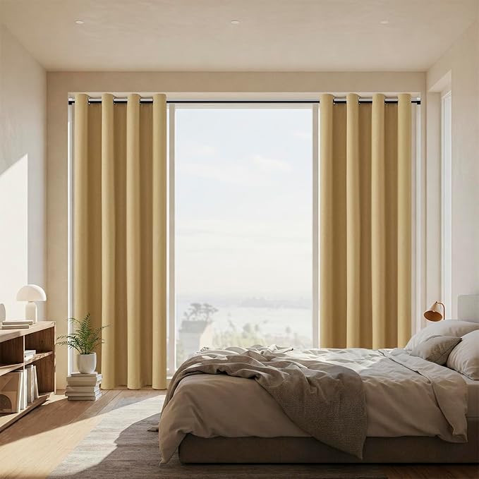 ChrisDowa 100% Blackout Mustard Yellow Solid Curtains 120 Inches Long 2 Panels for Bedroom Living Room,Farmhouse Room Darkening Thermal Insulated Soundproof Grommet Top Window Treatment Drapes,52x120