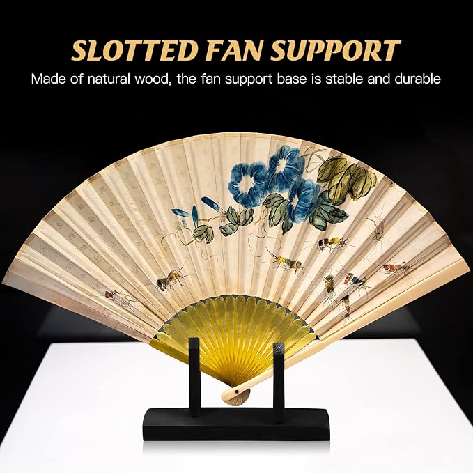 IMIKEYA Japanese & Chinese Folding Fan Display Stand - Wooden Base, Holder & Display for Folding Fans