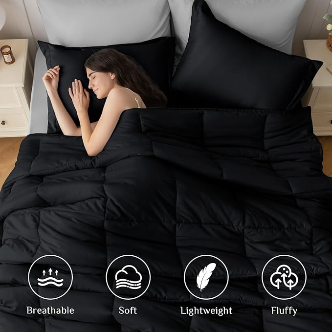 JOLLYVOGUE Twin XL Comforter Set, Ultra-Soft Bed in a Bag Twin XL Size 5 Pieces, Oeko-TEX Certified Bedding Set with Down Alternative Comforter, Sheets, Pillowcases & Shams, Black & Light Grey