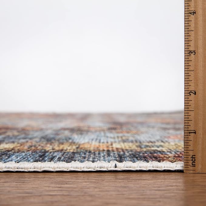 Bloom Rugs Washable Non-Slip 3' x 5' Rug - Blue/Orange Traditional Bordered Area Rug for Living Room, Bedroom, Dining Room, and Kitchen - Exact Size: 3' x 5'