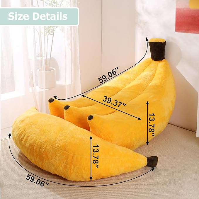 Banana Bean Bag Chair with Ottoman, Floor Sofa Bed with Footrest, Comfy Convertible Lounger for Adults, Plush Couch for Bedroom, Living Room or Dorm, L-Yellow