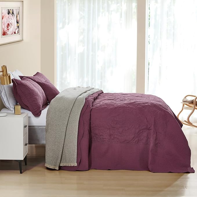 CHIXIN Bedspread Coverlet Set Queen Size - Lightweight Bedding Cover - Beautiful Stitching - 5 Piece Reversible Bedspread - Gorgeous Damask Paisley Pattern (Queen, Purple)