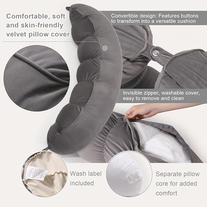 Peallow(Pat. Pend) – Long Round Body Pillow for Adults, Bolster Pillow for Sleeping, Soft and Supportive Pillow for Sleeping & Lumbar Support (Urban Grey, 29.5")