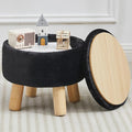 FIMIVIBI Small Foot Stool Ottoman with Storage, Soft Faux Fur Ottoman Foot Rest for Couch, Round Footstool with Storage, Small Ottomans and Footstools for Living Room and Entryway (Black)