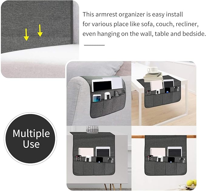 Sofa Armrest Organizer, Remote Control Holder for Recliner Couch, Arm Chair Caddy with 6 Pockets for Magazine, Tablet, Phone, iPad