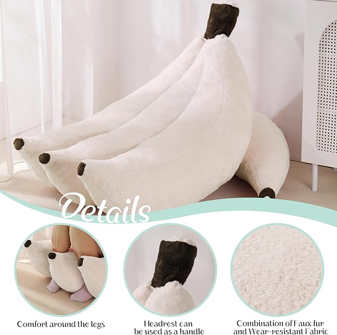 Banana Bean Bag Chair with Ottoman, Floor Sofa Bed with Footrest, Comfy Convertible Lounger for Teens & Adults, Plush Couch for Bedroom, Living Room or Dorm, M-Cream