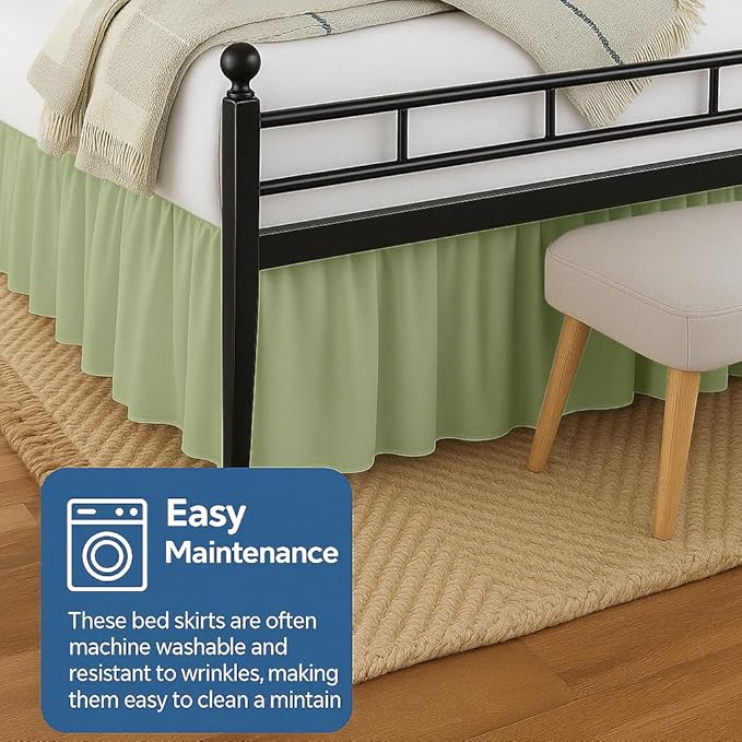 Ruffled Bed Skirt Split Corners with Platform, Tailored Fit Hotel Quality Wrinkle Free Ultra-Soft Microfiber Dust Ruffle, Upto 10 Inch Drop, Queen, Sage