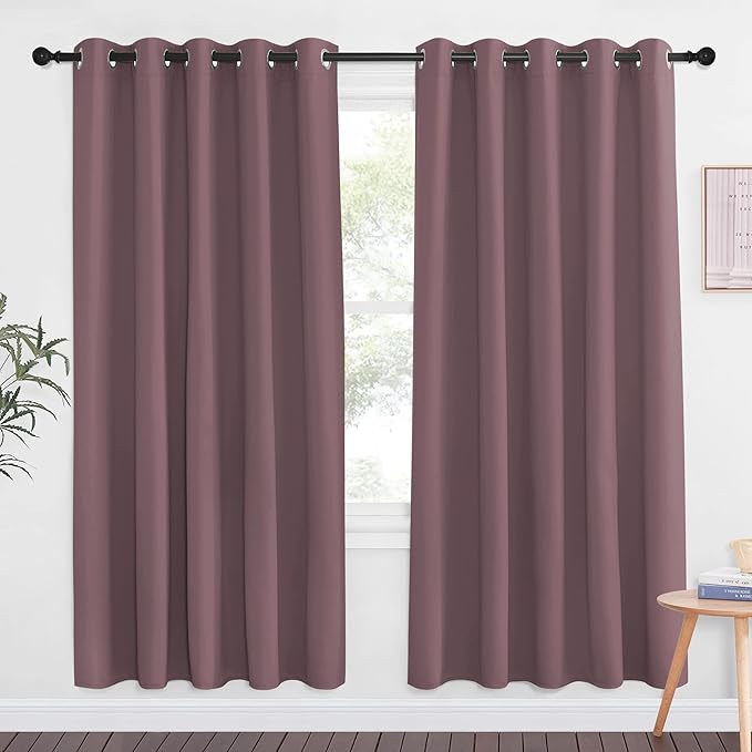 NICETOWN Blackout Curtain Panels for Bedroom - Grommet Room Darkening Noise Reducing Thermal Insulated Solid Privacy Window Treatments for Living Room (1 Panel, W66 x L72, Dry Rose)