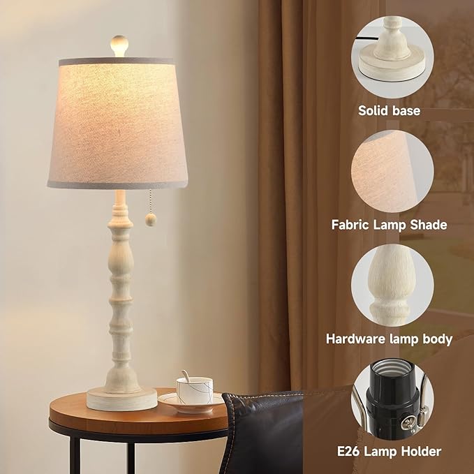 Terpsichore Lamps for Living Room Modern Farmhouse Table Lamp Bedside Reading Lamps Set of 2 Night Stands Bedroom Night Lamp,with Fabric Lamp Shade (White (Single Pack), High 26.25 in)