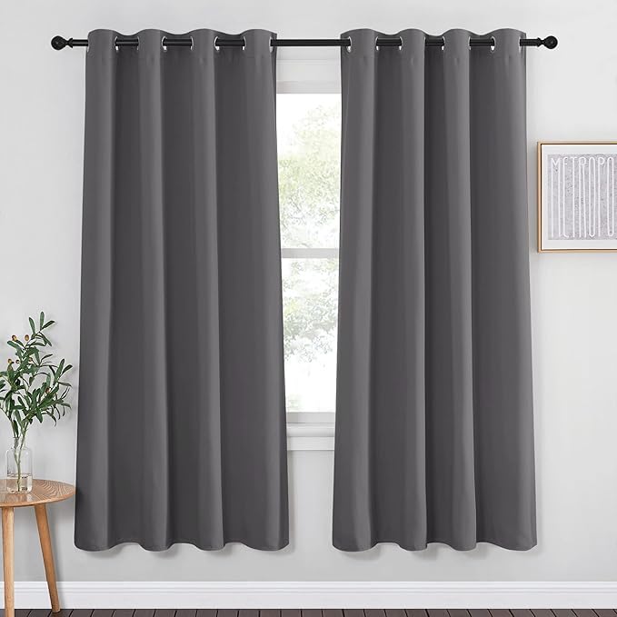 NICETOWN Blackout Curtain Panel for Bedroom - Three Pass Microfiber Noise Reducing Thermal Insulated Solid Ring Top Blackout Window Drape (1 Panel, 52 x 72 inches, Gray)
