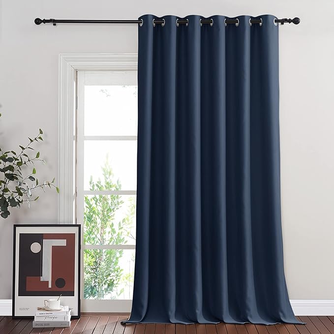 NICETOWN Blackout Navy Blue Curtain 102 inches Long, Grommet Thermal Insulated Room Divider Drape Extra Wide Window Treatment for Sliding Glass Door/Living Room, W80 x L102, 1 Panel