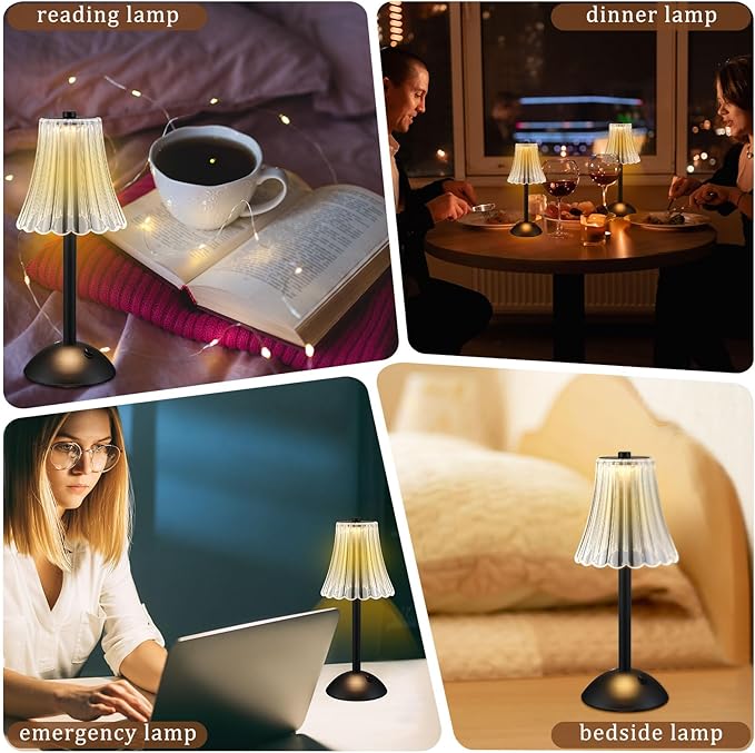 Liliful 2 Pcs Cordless Table Lamp Rechargeable Touch LED Small Gold Portable Battery Operated USB-c Desk Lamp 3 Color Dimmable for Bedroom Living Room Dining (Black,Rose Style)
