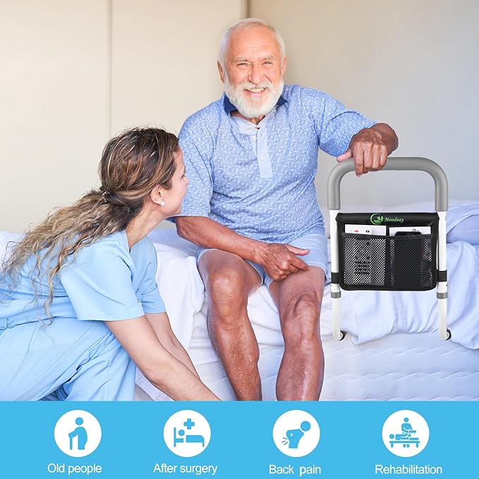 Moodooy Bed Rail for Elderly,Bed railings for Seniors,Sturdy and Stable, Height Adjustable,Bed Railing for Seniors with Fixing Strap and Storage Pocket,Bed Rails for Elderly Adults Safety,bedrails