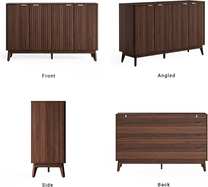 Sideboard Cabinet, 55'' Buffet Cabinet, Modern Fluted Storage Cabinet with Adjustable Shelf & Doors, Accent Credenza Sideboard for Kitchen, Coffee Bar, Living Room, Entryway, Hallway