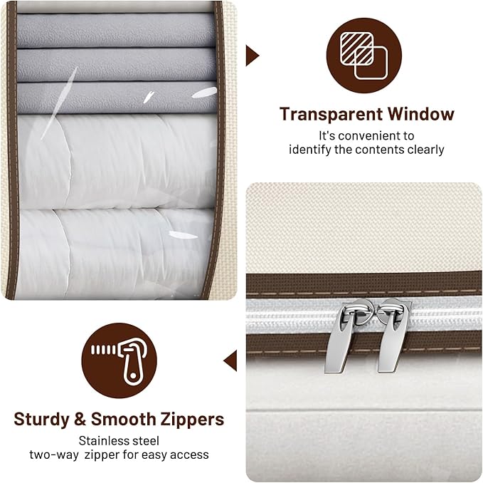 SLEEPING LAMB 170L Huge Blanket Storage Bag, Sturdy Oxford Fabric Comforter Storage Bag with Handles and Window, Foldable Bedding Container Organizer for King-size Duvets, Sheets, Pillows, Clothes