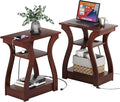 End Tables Living Room Set of 2,Cherry End Table with Charging Station,Side Table, Nightstand for Bedroom, 3 Tier End Table with Storage Shelf for Living Room(Cherry)