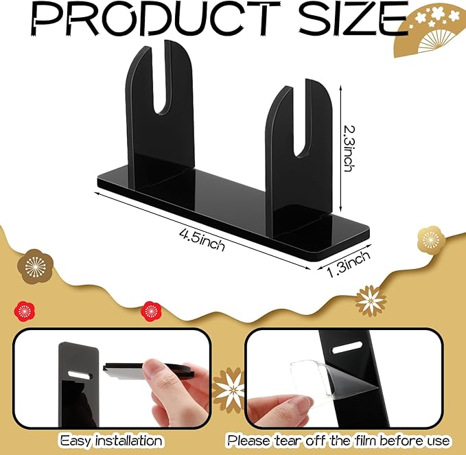 Roowest 2 Pcs Acrylic Fan Display Stand Folding Japanese Chinese Hand Fan Stand Easel Foldable Handheld Display Base Organizer (Black)