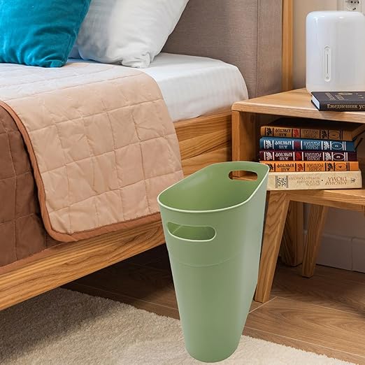 ROYFACC Small Trash Can Plastic Bathroom Wastebasket 3.2 Gallon Slim Garbage Container Bin with Handle for Home Kitchen Bathroom Bedroom Office, 2 Pack (Green)