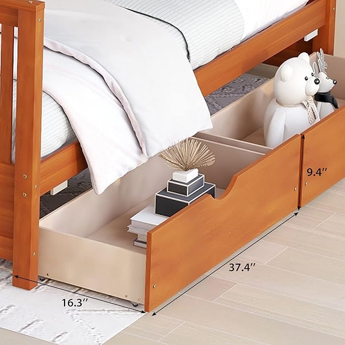 Merax Wood Bunk Bed with Drawers,Convertible Wood Bunk Bed with Ladders and Two Storage Drawers,Solid Wood Detachable Bed Frame with Ladders,Twin Over Full Size,Walnut