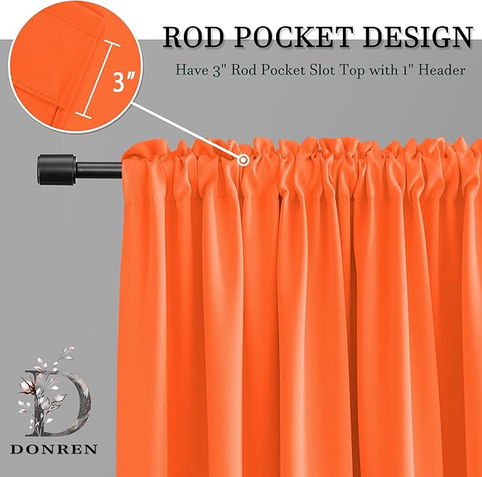 Light Filter Shading Effect Curtains Set for Windows,96 Inch Length Room Darkenging Energy Efficient Privacy Assured Window Treatment Curtains(Vibrant Orange,Pack of 2,52 inches W x 96 inches L)