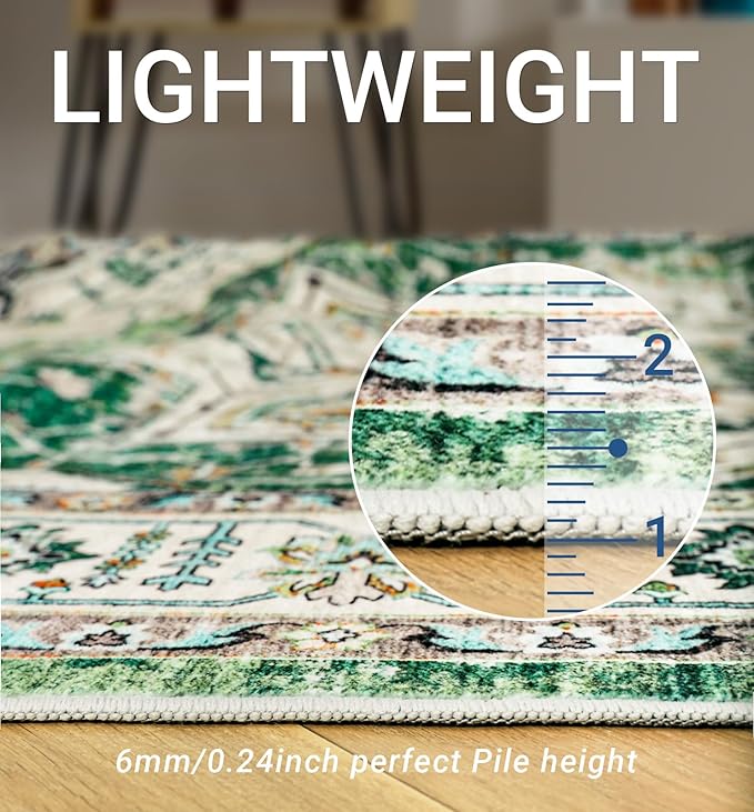 zesthome 6x9 Area Rugs, Machine Washable Rugs for Living Room, Bedroom,Stain Resistant Vintage Large Area Rug,Non-Slip Medallion Pattern Home Decor Rugs (Green,6'x9')