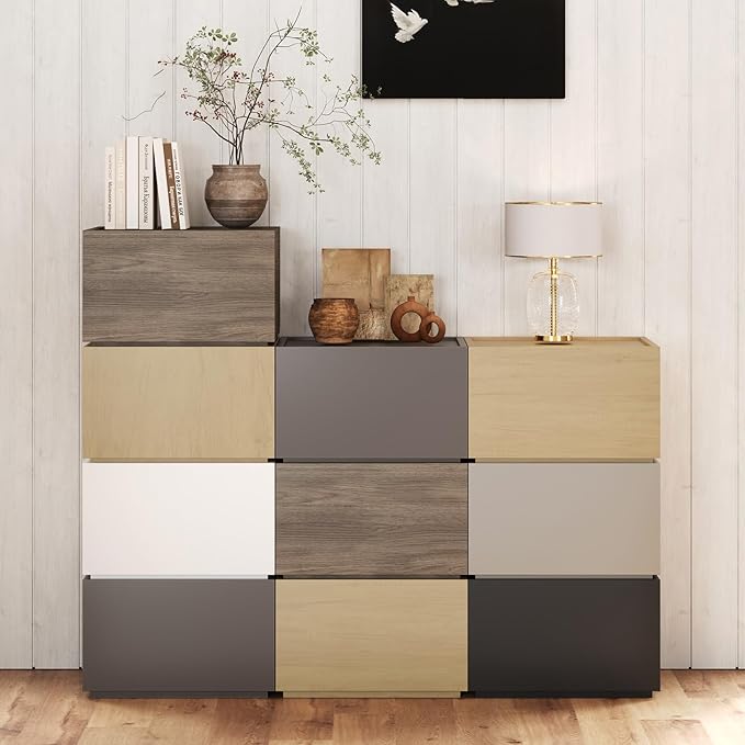 Stackable Storage Drawers, Wooden Drawer Storage Organizer, Modern Nightstands with Wooden Drawers, Small Storage Cabinet, Modular Design, Available in 2 Sizes for Versatile Use Walnut Small