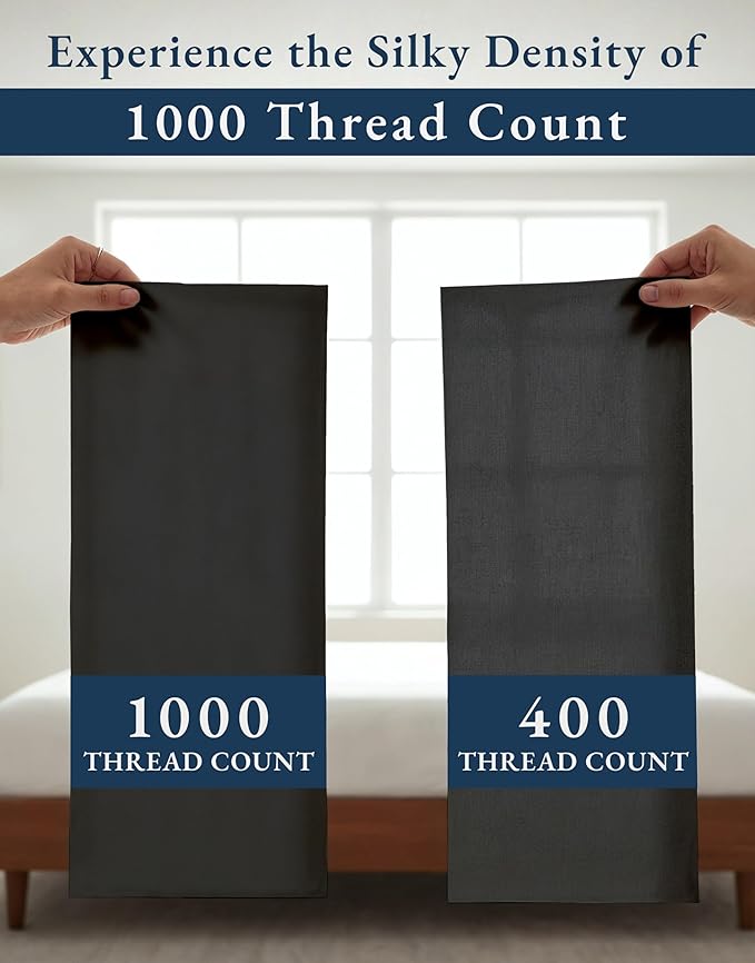 LANE LINEN 100% Egyptian Cotton Twin Sheet Set - 1000 Thread Count, Fully Elasticized Reinforced Seams Extra Deep Pocket Twin Sheet, No Pill Fade Resistant Cooling Bedding Sheet & Pillowcase - Black